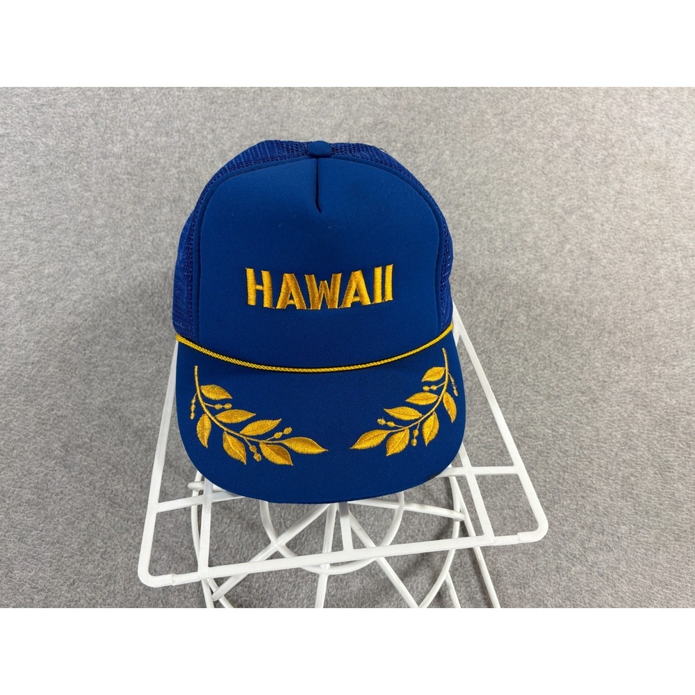Hawaii Vintage 1980's Trucker Adjustable Rope‎ Hat (Adult) Blue -